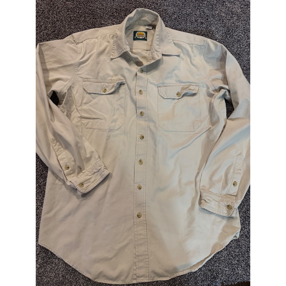 Cabelas Outdoor Gear Mens Large Khaki Cotton Canvas Button Down Long Sleeve